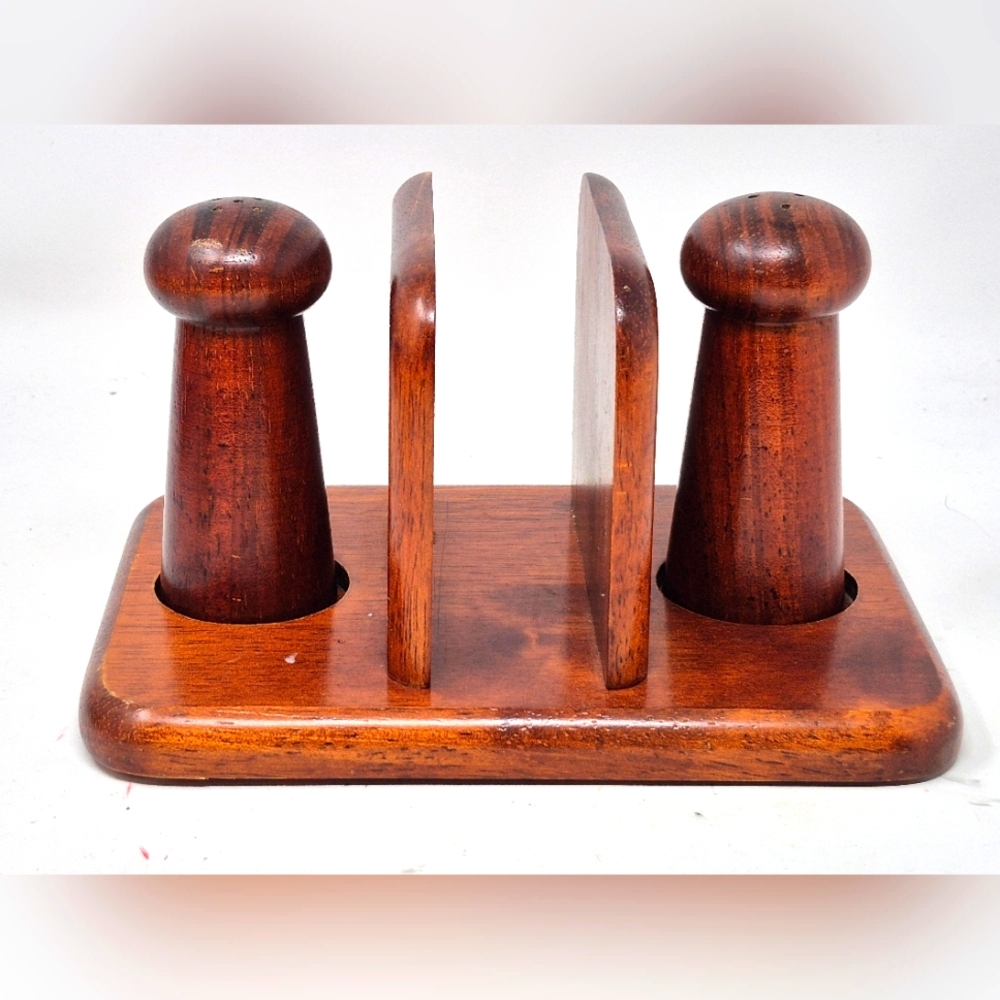 MCM Wooden Napkin Holder And Salt And Pepper Shakers